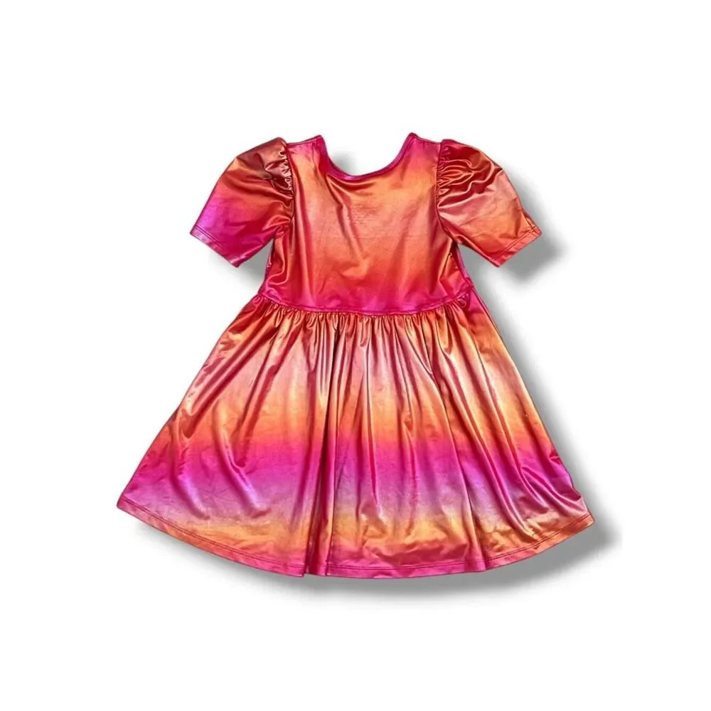 Pink Chicken Metallic Pink Ombre Puff Short Sleeve Twirl Lame Laurie Dress Sz 5